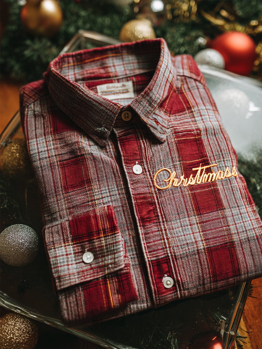 Camisa Christmas a cuadros Art de manga larga para hombre