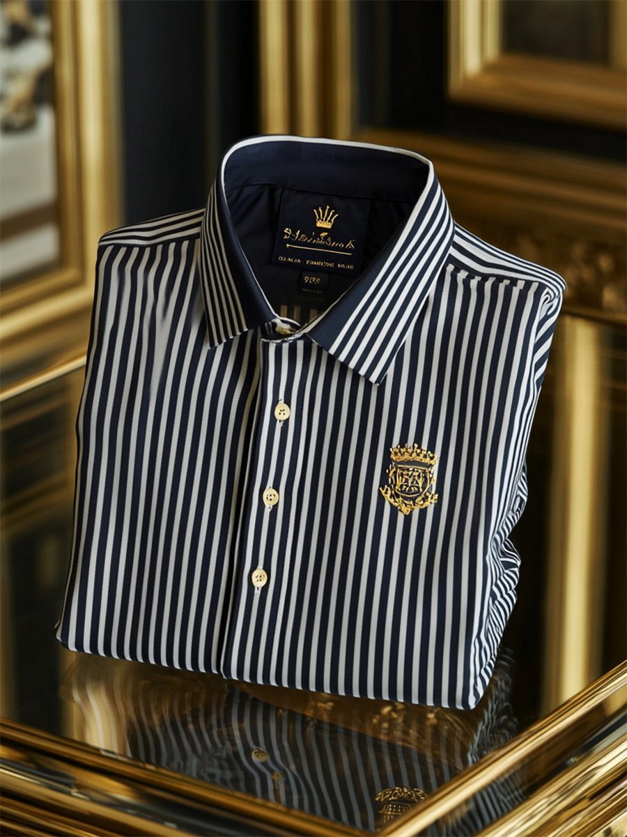 Camisa ejecutivo casual a rayas Logo estampado de manga larga para hombre