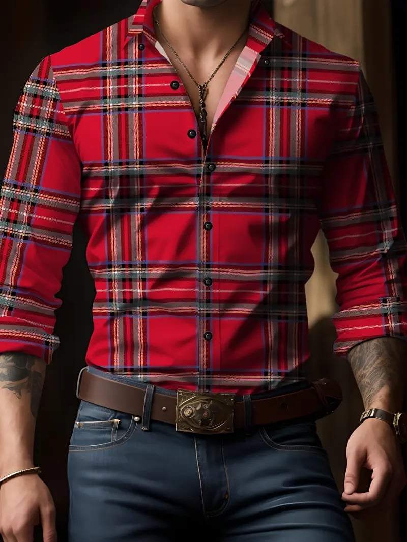 Camisa Street Style ejecutivo casual estampado de manga larga para hombre