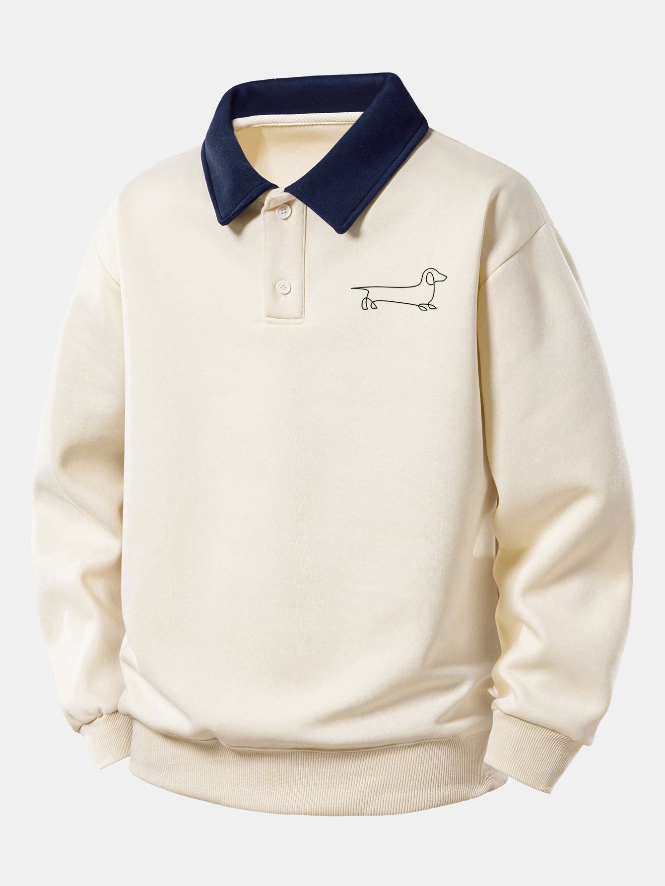 Sudadera Relax Fit Line Dachshund estampado Contrast Polo & Straight Leg Pleated Pintuck Sweatpantalón