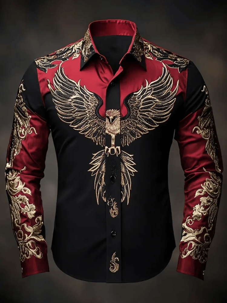 Camisa de lujo vintage Contrast Eagle de manga larga para hombre