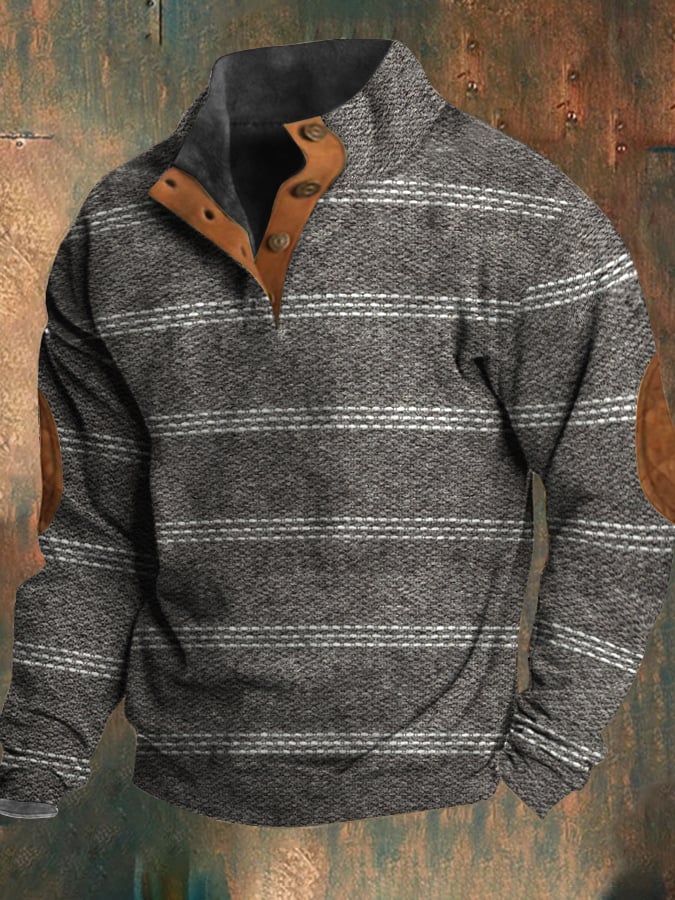 Sudadera Western retro estampado Element Design Stand cuello Button para hombre