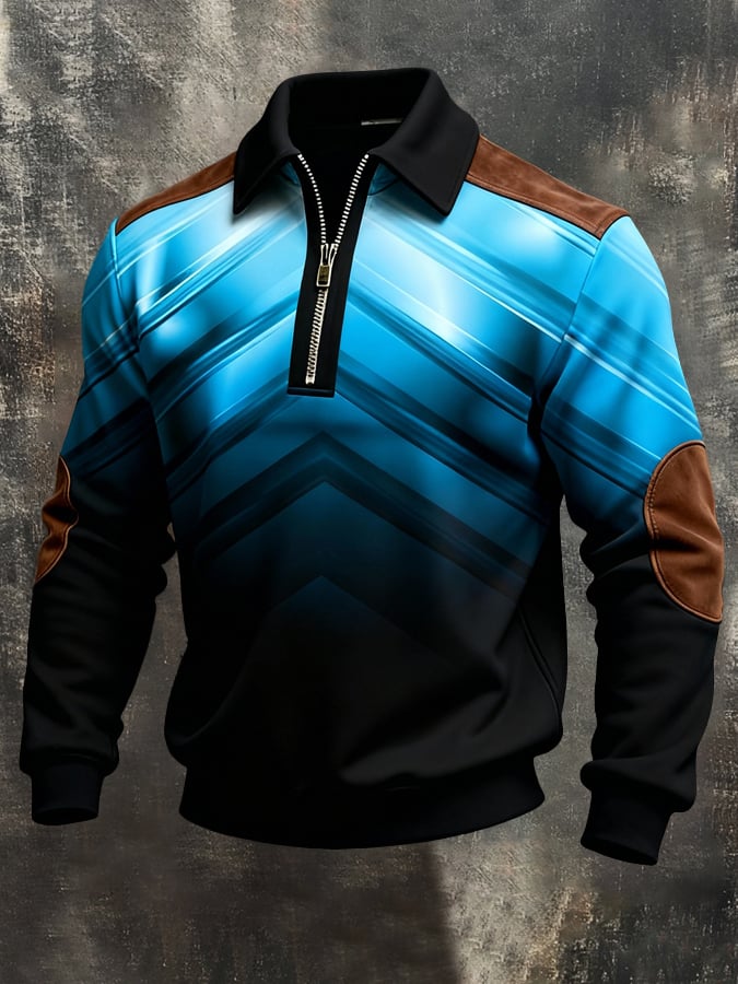 Sudadera vintage Color-Block estampado con cierre para hombre