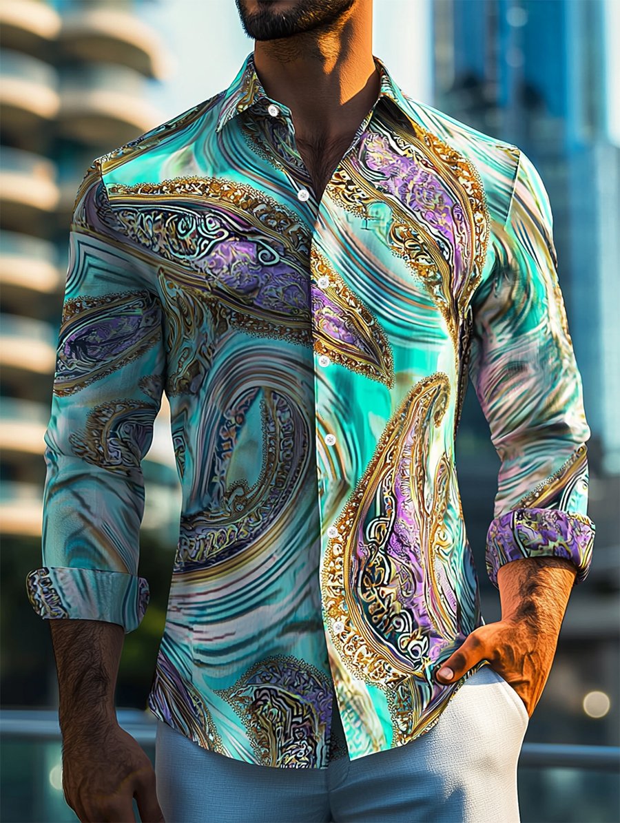 Camisa retro casual ejecutivo de manga larga para hombre