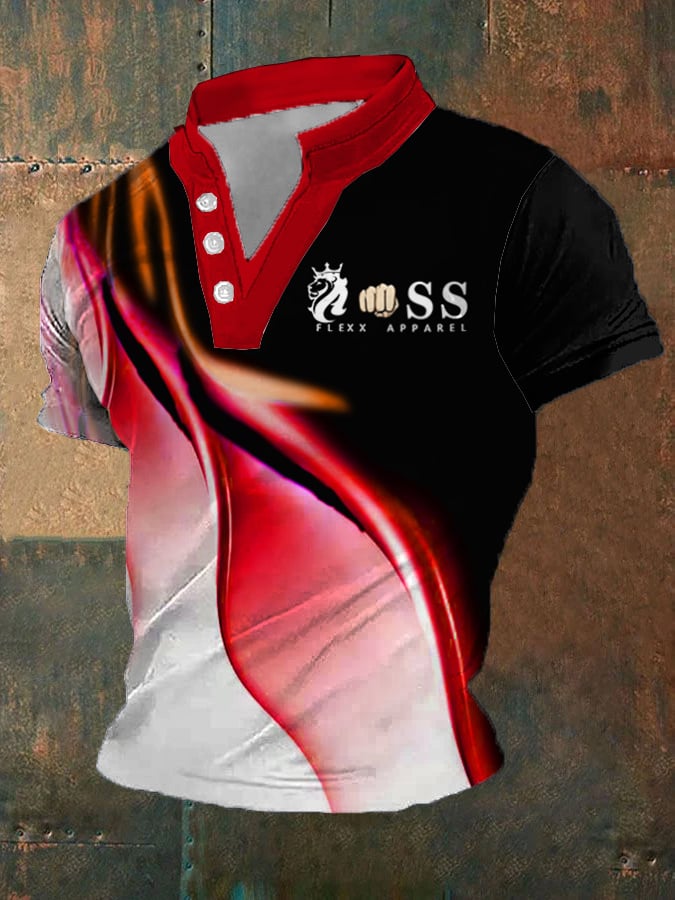 Retro Letter estampado casual V-Neck Button Top para hombre
