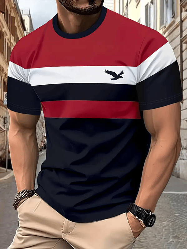 Camiseta ejecutivo rayas Logo estampado de manga corta para hombre