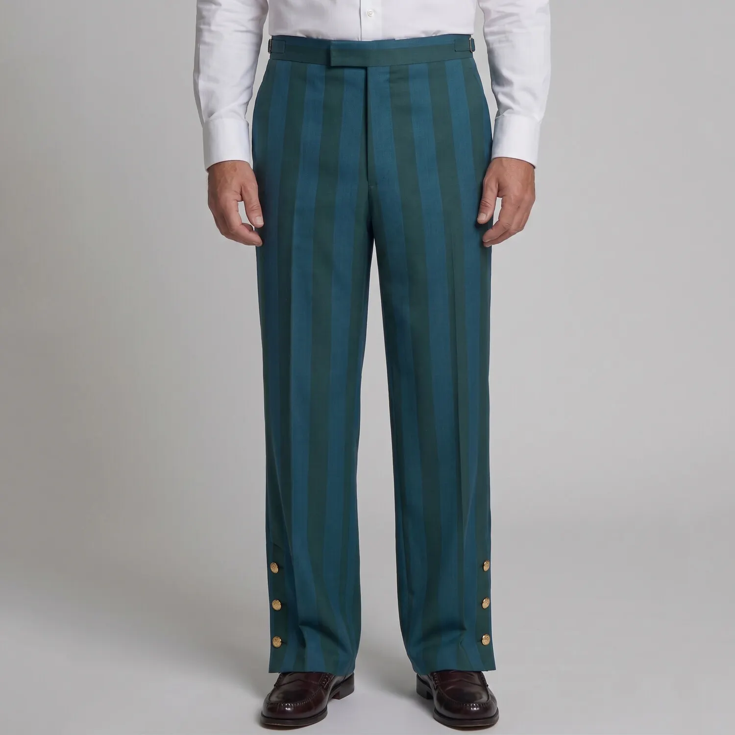 para hombre Teal Contrast a rayas Print Side Buttons High Waist Wide Leg Suit pantalón