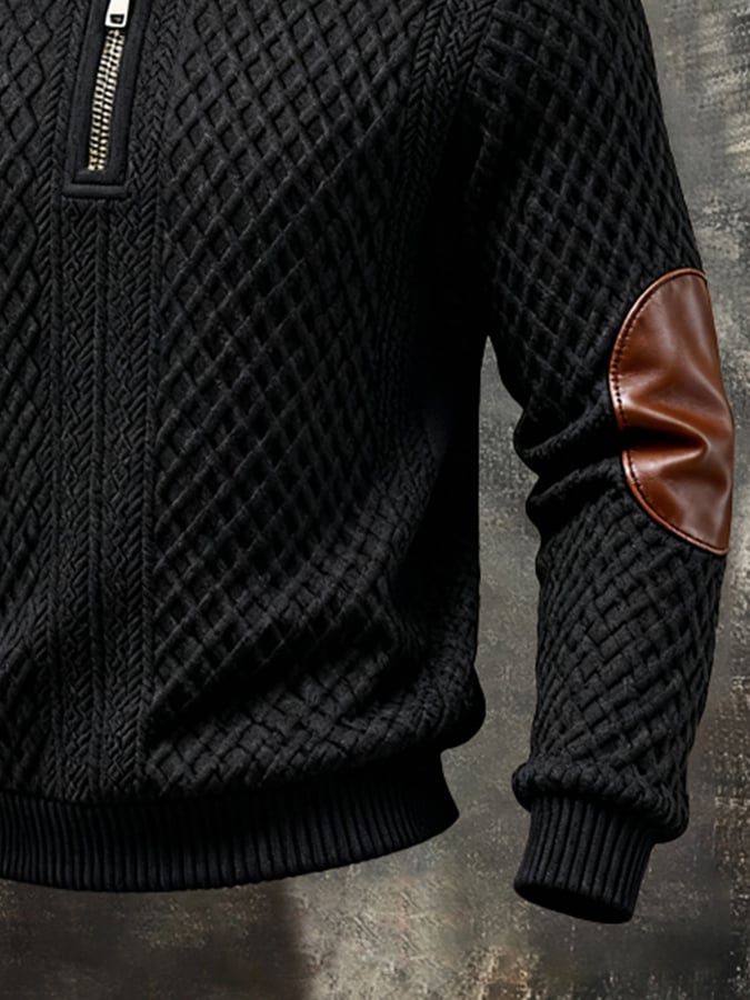 Sudadera vintage-Style texturizado Patchpara trabajo Color-Block de manga larga para hombre
