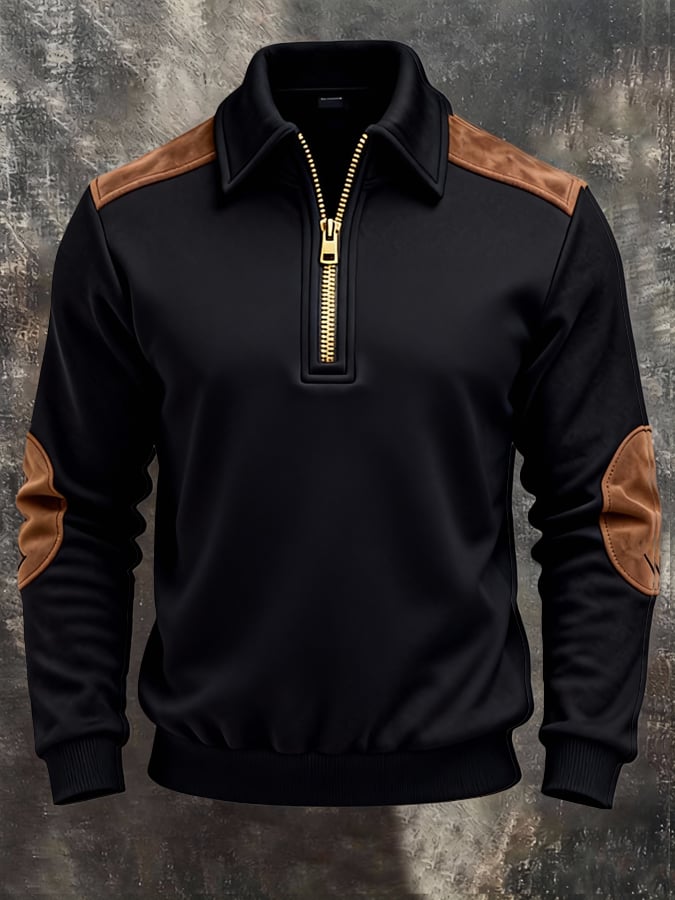 Sudadera retro en bloques de color estampado cierre para hombre