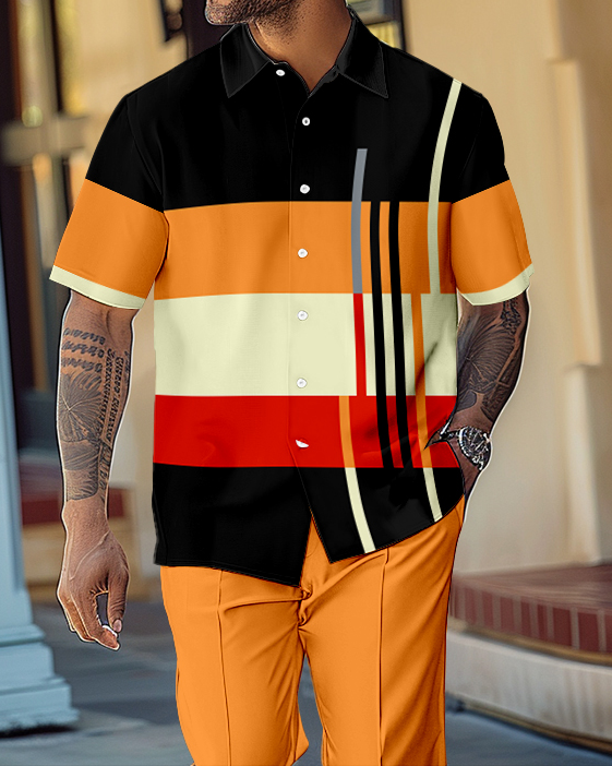 Camisa retro Colorblock de manga corta Walking Suit 1574 para hombre