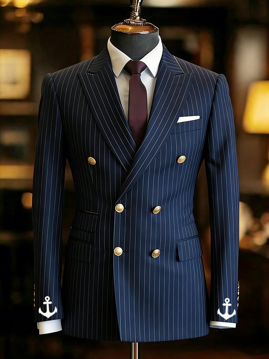 para hombre vintage Commemorative Edition Navy a rayas Suit chaqueta