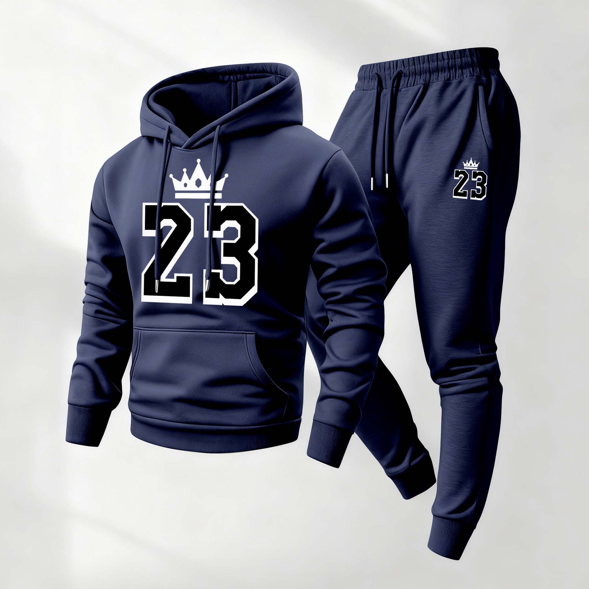Sudadera retro Basketball 23 King diseñoed con gorrasucha And Drawstring Track pantalón Set, casual Athletic de manga larga Hooded chaqueta And pantalón, Suitable For Fall And Winter, Street Style sudadera con gorrasucha Set, Everyday Wear, Indoor And para exterior Sportswear para hombre