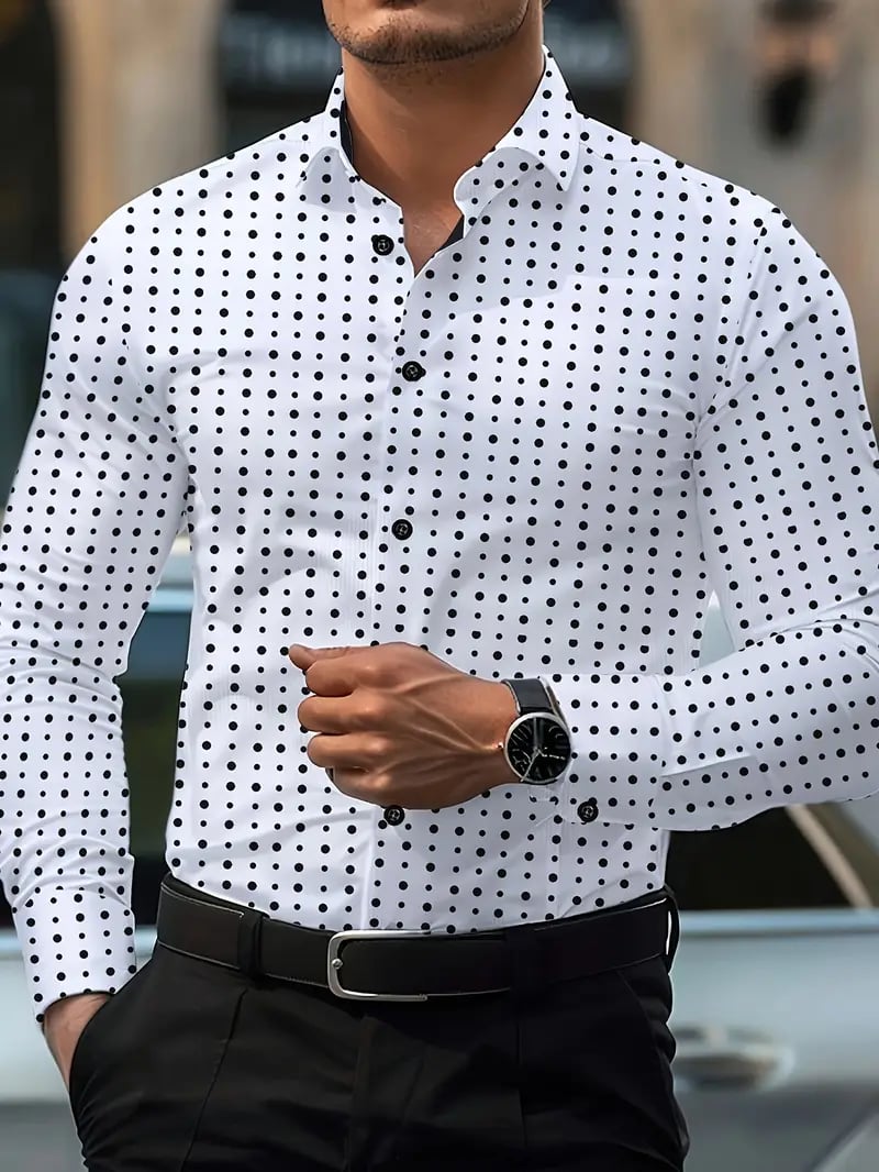 Camisa Street Style ejecutivo casual estampado de manga larga para hombre