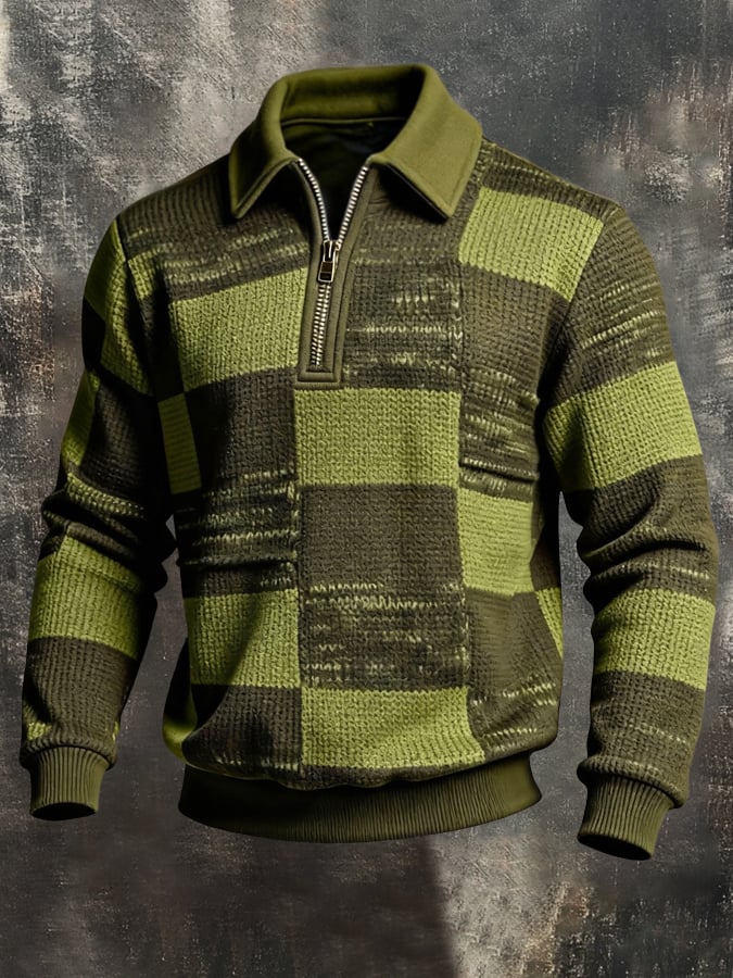 Sudadera retro en bloques de color estampado Color-Blocked con cierre para hombre