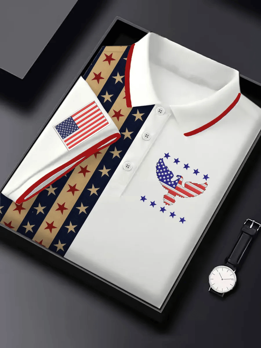 Camisa polo retro Independence Day Eagle estampado para hombre