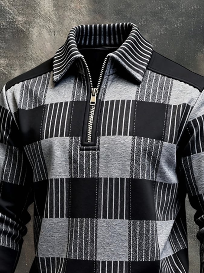 Sudadera retro en bloques de color estampado Color-Blocked con cierre para hombre
