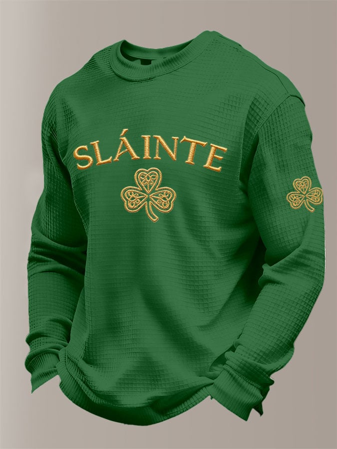 Camiseta St Patrick's Day estampado Waffle Fabric de manga larga para hombre