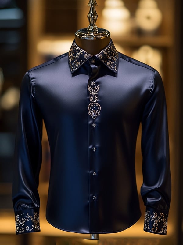 Camisa satén de lujo de color sólido ejecutivo de manga larga para hombre