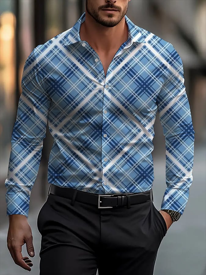Camisa ejecutivo casual a rayas de manga larga para hombre