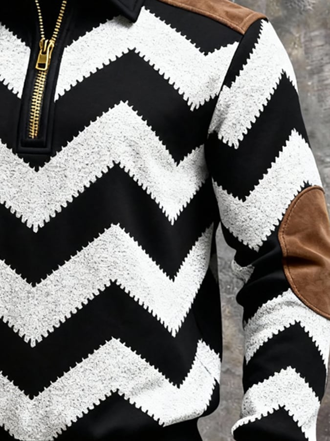 Sudadera retro en bloques de color estampado cierre para hombre