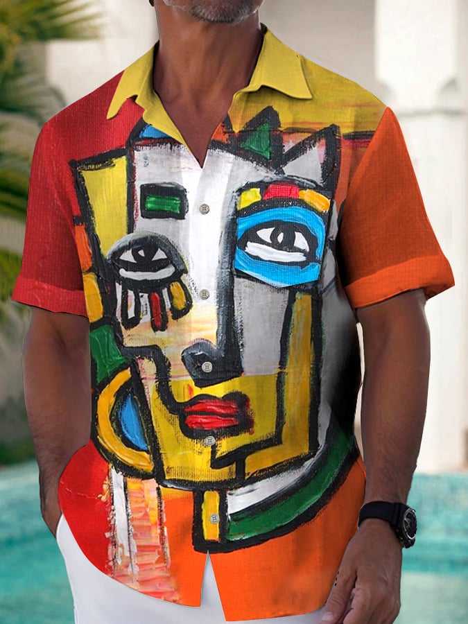 de moda Art Irregular Printing para hombre camisa