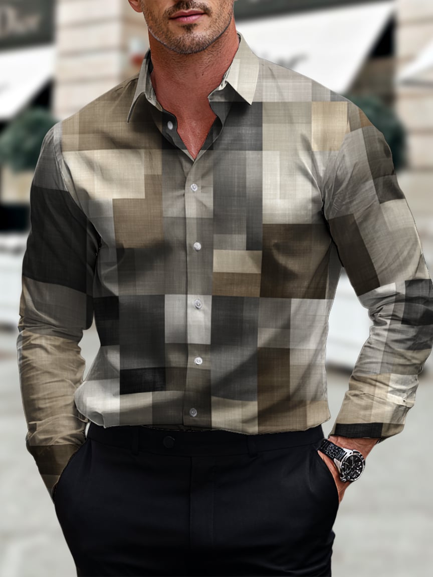 Camisa ejecutivo casual Art Button de manga corta de manga larga para hombre