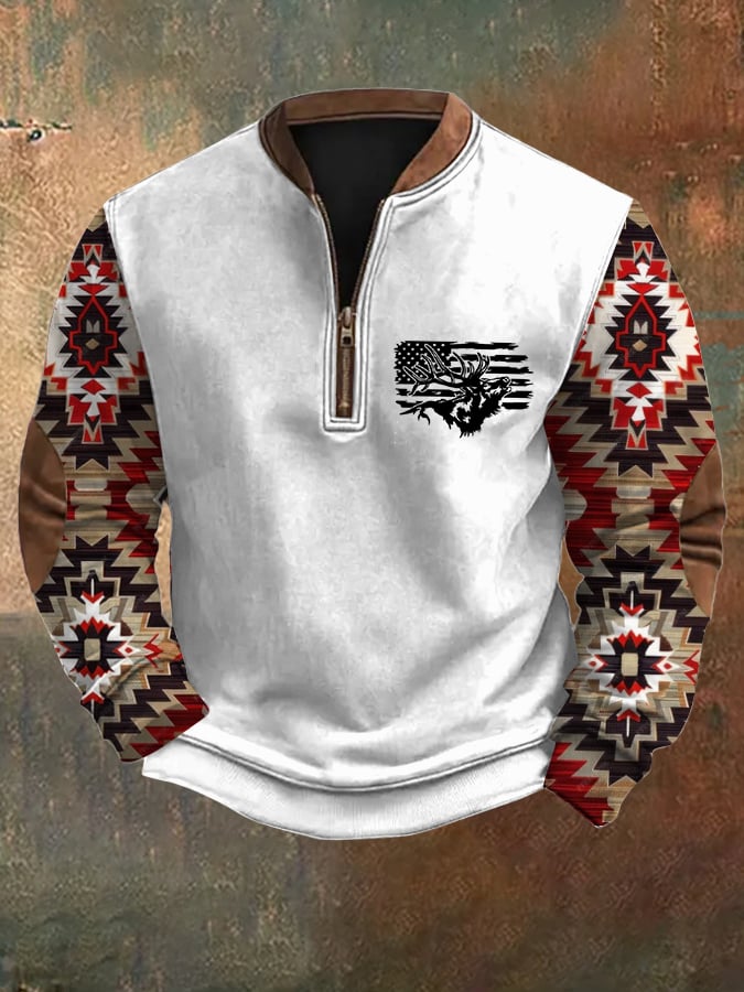 Sudadera Western estampado Zip cuello para hombre