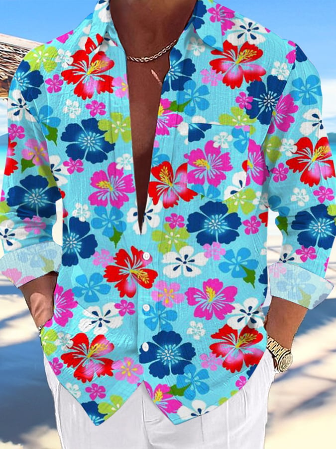 Camisa casual Hawaiian estampado Lapel para hombre