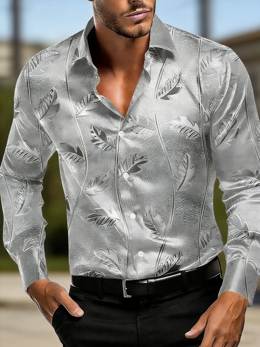 Camisa de lujo ejecutivo estampado de manga larga para hombre