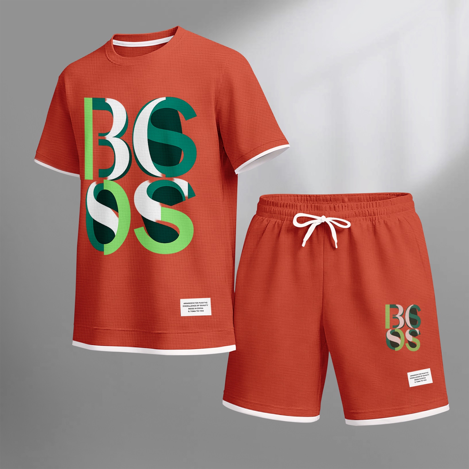 Camisa de lujo tejido tipo waffle de manga corta & shorts Set 10 para hombre