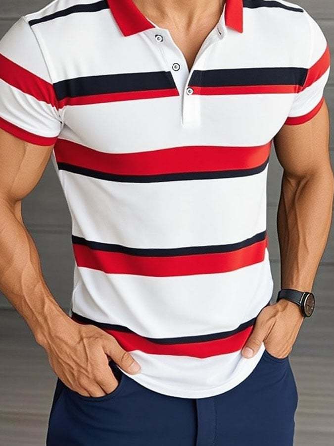 Camisa polo casual clásico a rayas estampado ejecutivo de manga corta para hombre - vista 2