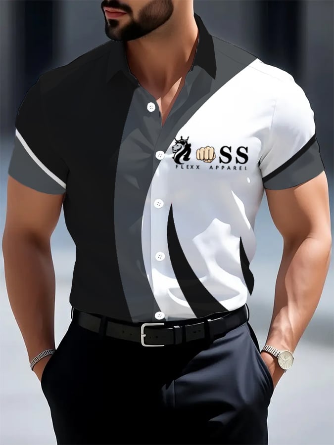 Camisa retro Letter estampado de manga corta para hombre