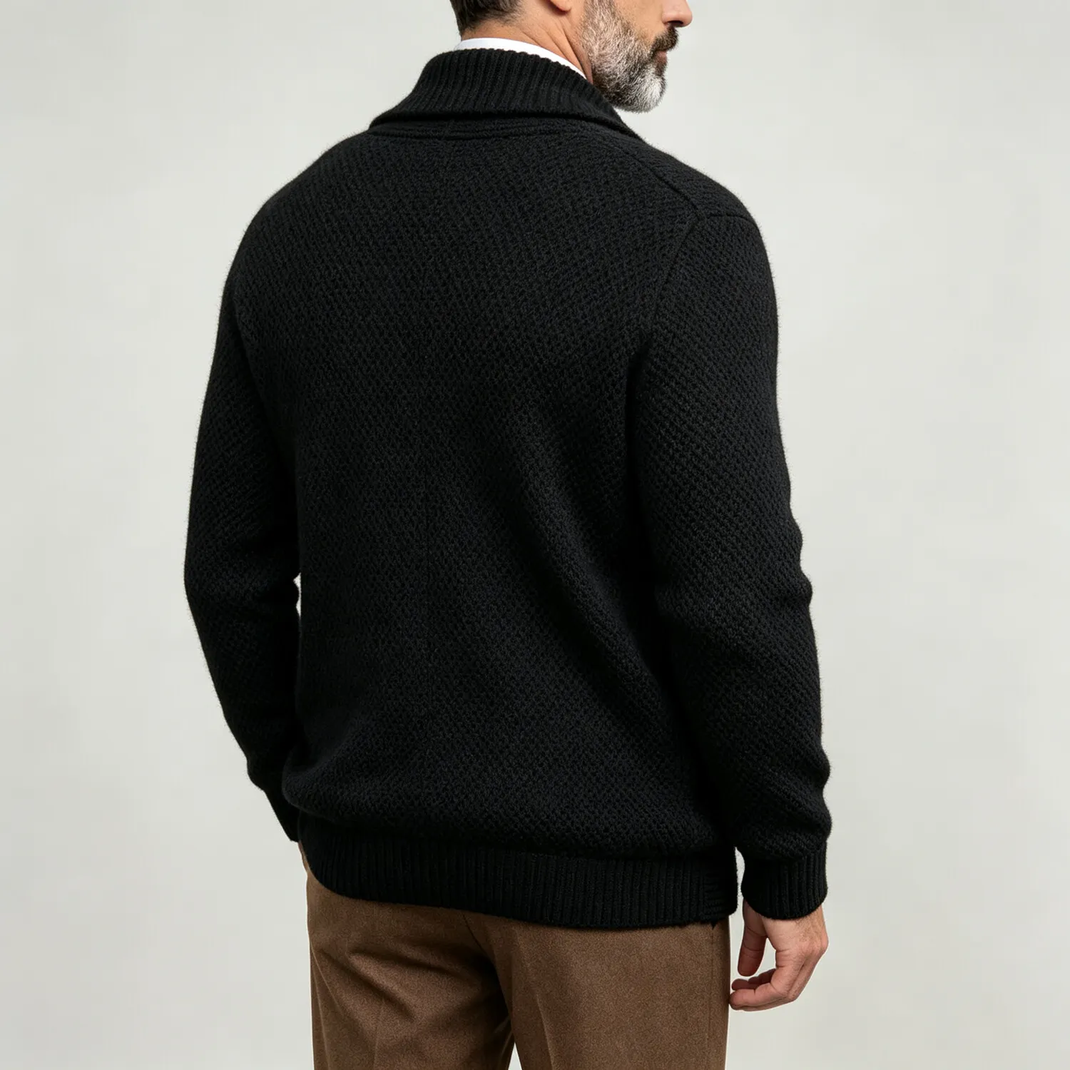 para hombre de color sólido Ribbed Shawl Collar Double-Breasted ejecutivo casual tejidoted Cardigan