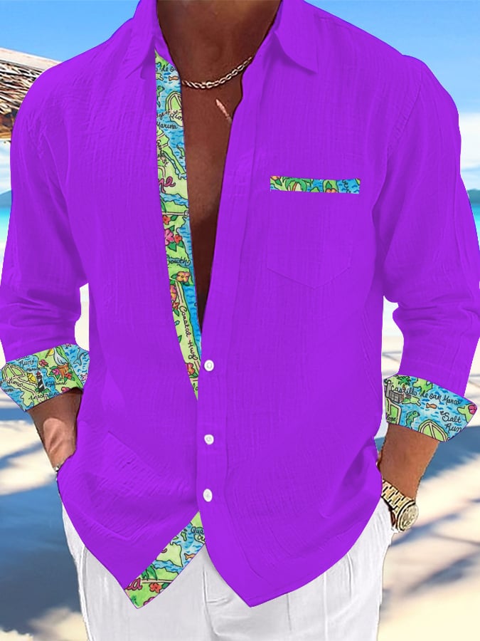 Camisa casual Hawaiian estampado Lapel para hombre