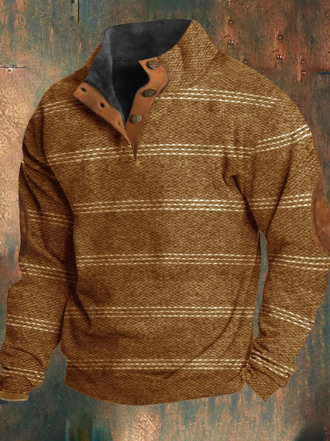 Sudadera Western retro estampado Element Design Stand cuello Button para hombre