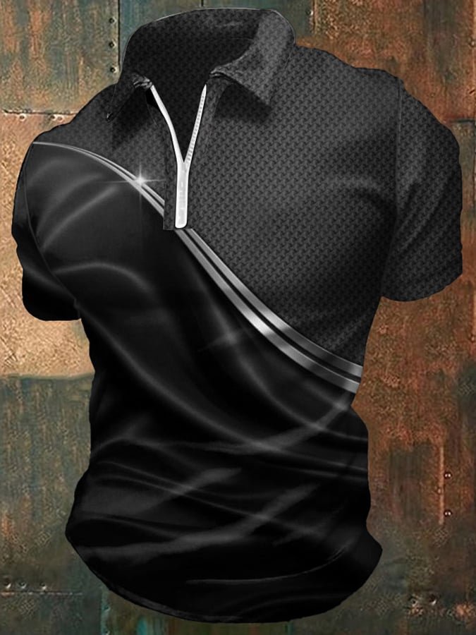 Camisa polo casual degradado gráfico estampado con cierre para hombre