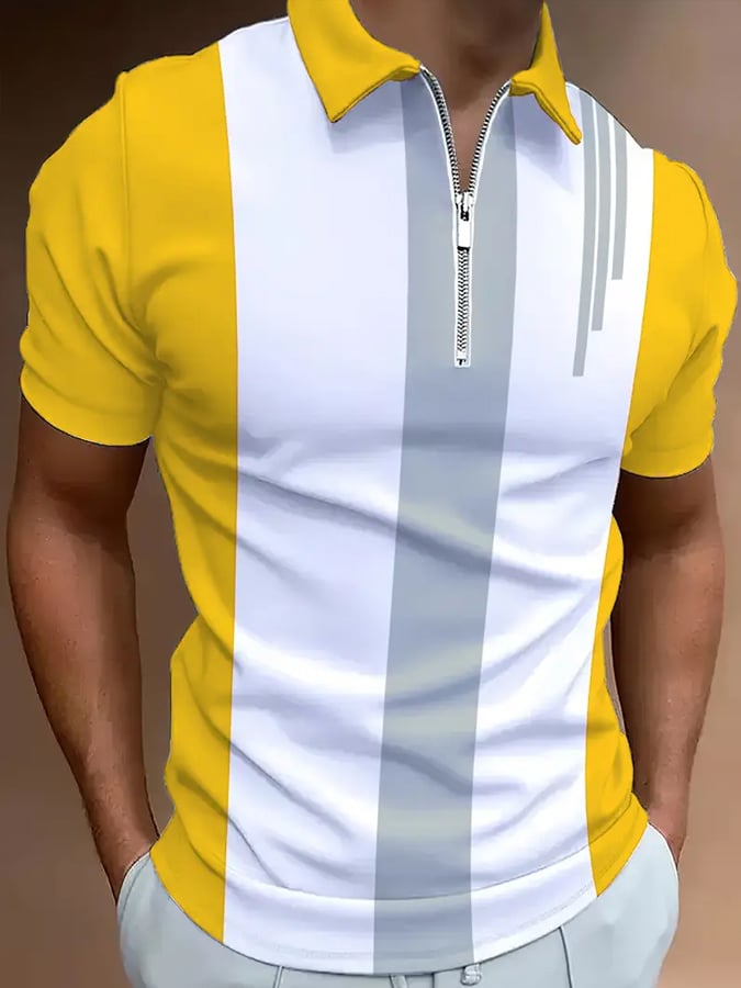 Camisa polo casual en bloques de color con cierre para hombre