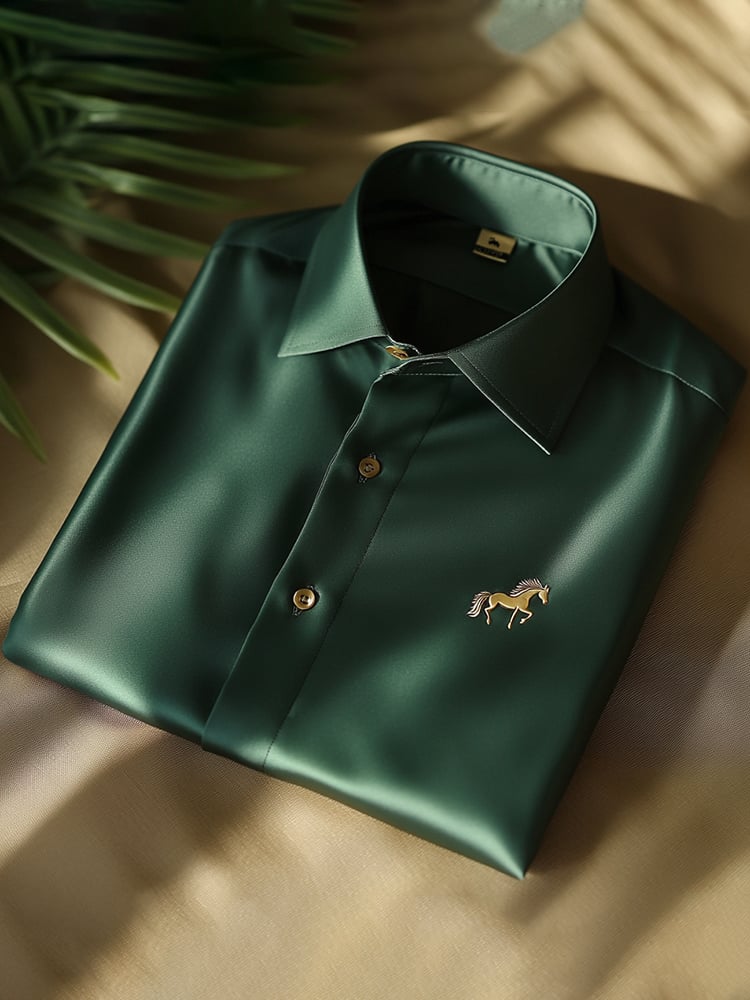 Camisa satén Luxe de manga larga con botones para hombre