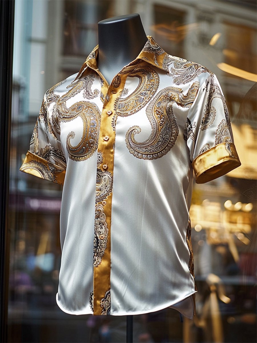 Camisa satén Luxe Paisley estampado de manga corta para hombre