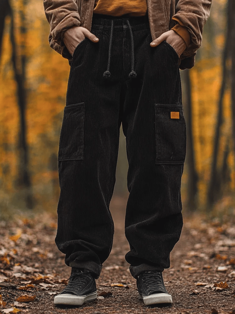 Pantalón vintage tejido tipo waffleted para exterior Multi-bolsillo Cargo Trousers para hombre