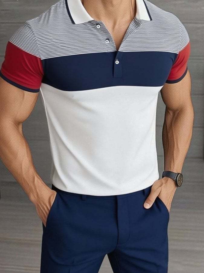 Camisa polo casual clásico Contrast Color ejecutivo de manga corta para hombre - vista 1