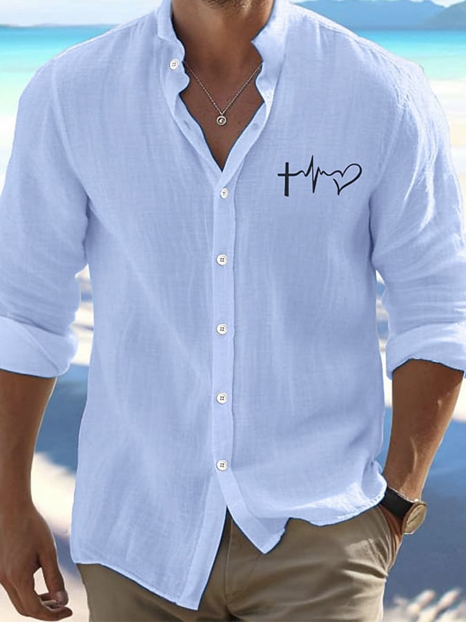Camisa Valentine's Day Heart estampado de moda casual para hombre