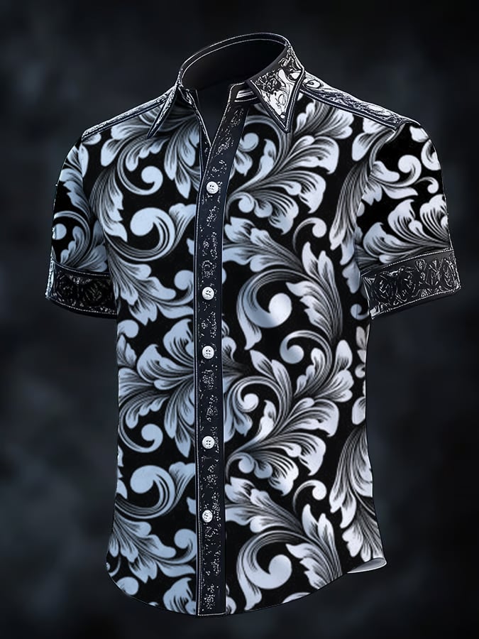 Camisa vintage Dark Baroque estampado de manga corta para hombre