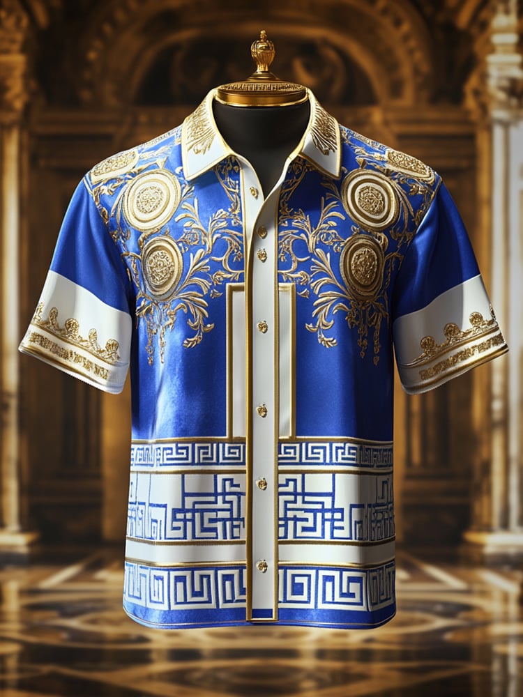 Camisa satén Luxe estampado de manga corta Button para hombre