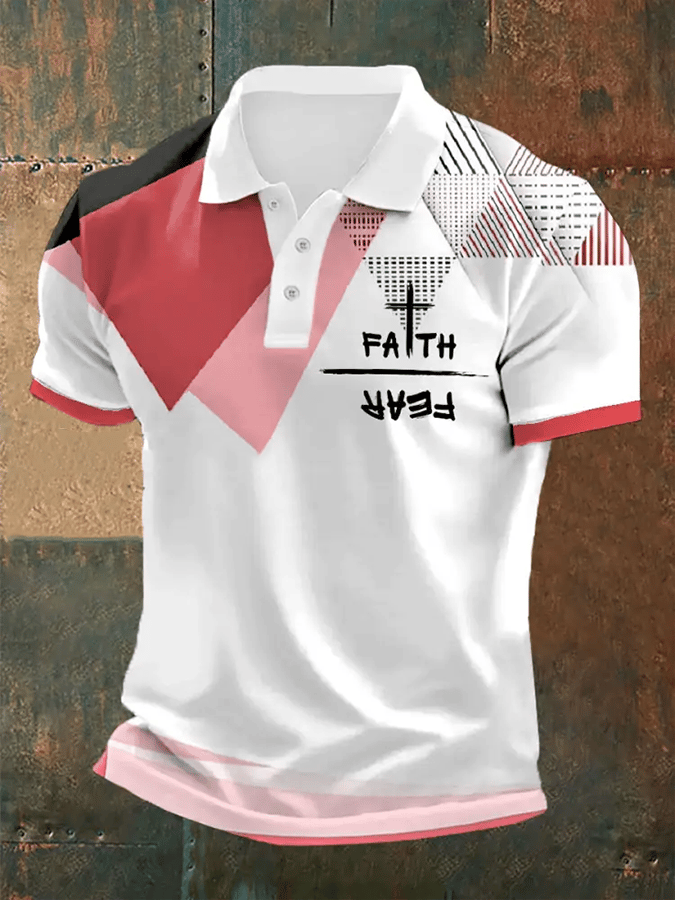Camisa polo retro Faith “Faith Over Fear�? casual estampado para hombre