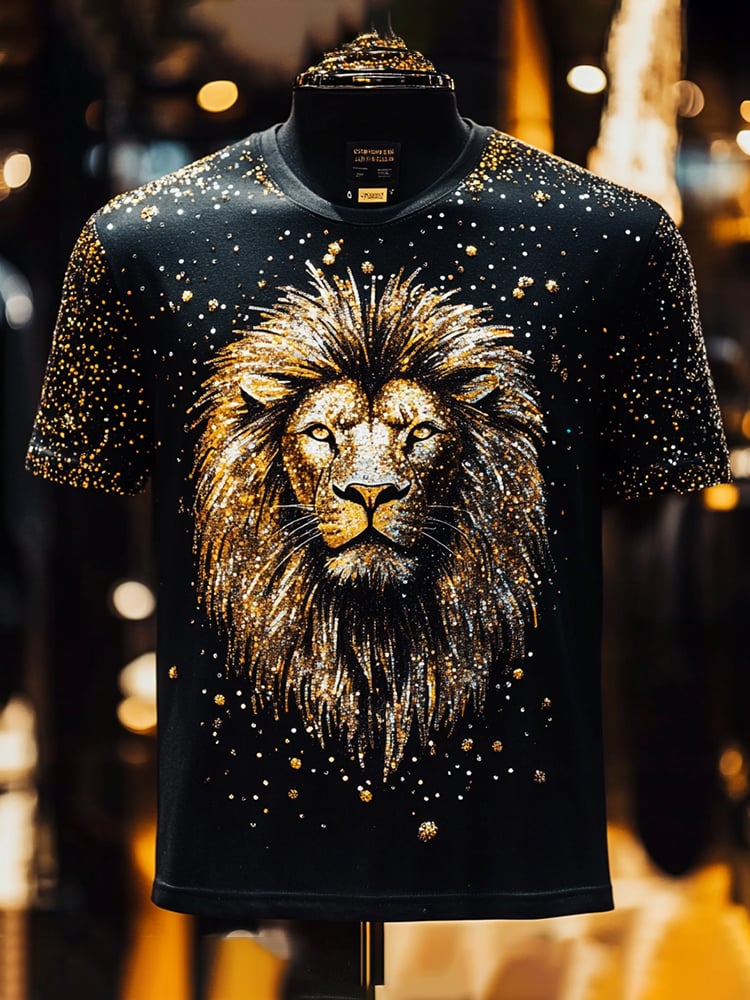 Camiseta Lion Sequin ejecutivo estampado de manga corta para hombre