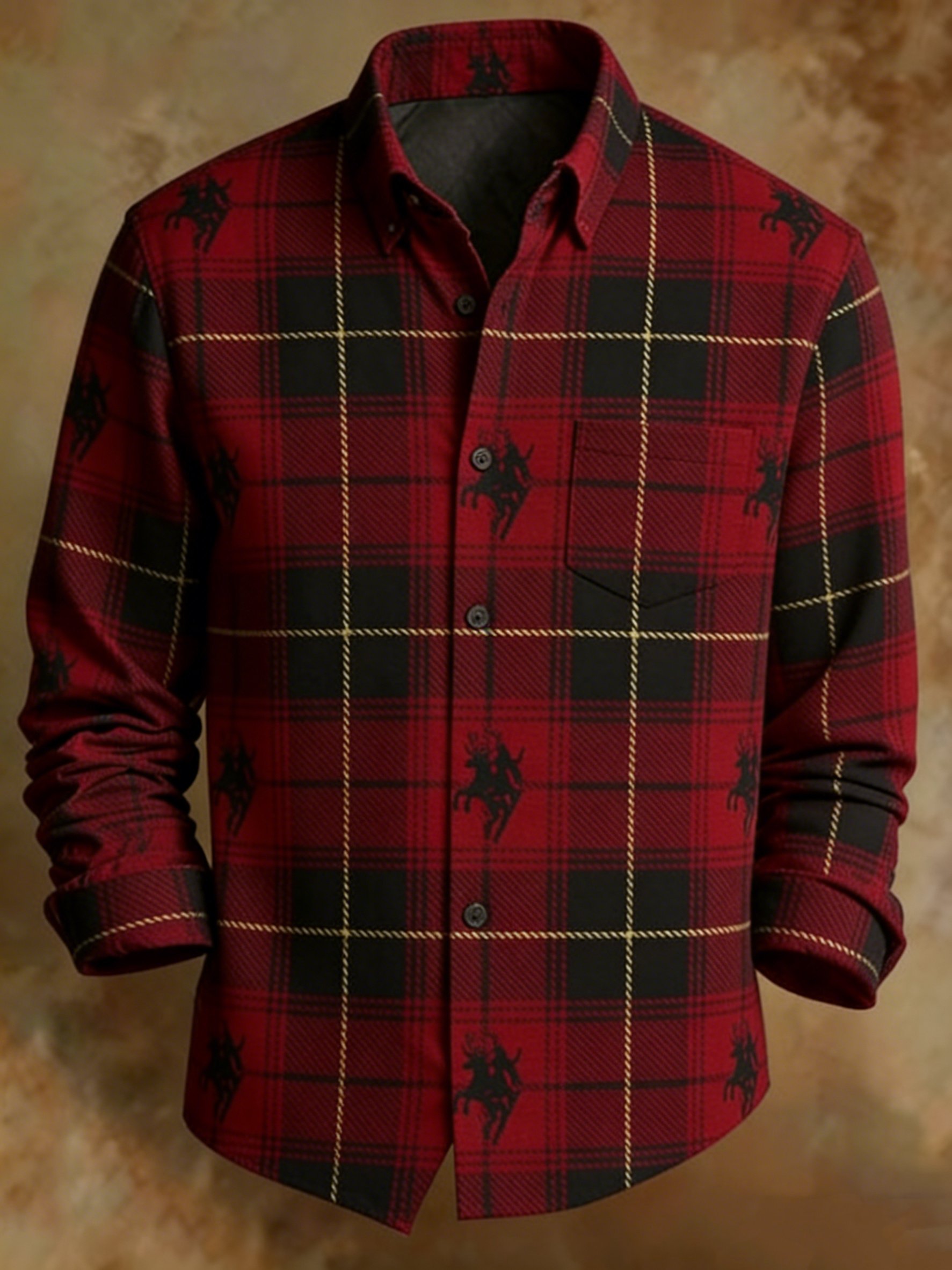 Camisa clásico Tartan a cuadros Red Black with Polo Equestrian estampado retro Button-Up camisa para hombre