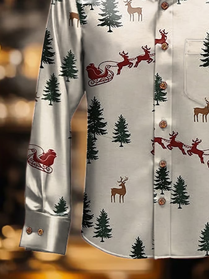 De lujo Christmas Contrast estampado de manga larga Pockecamiseta para hombre