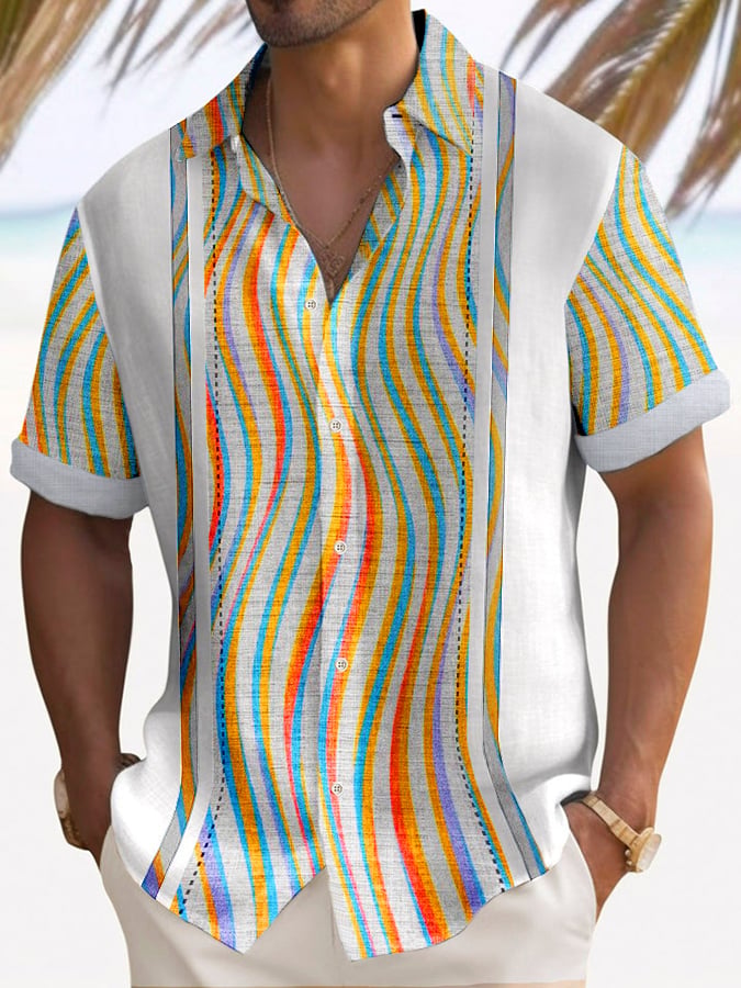 Camisa de moda casual Holiday Color Contrast estampado de manga corta