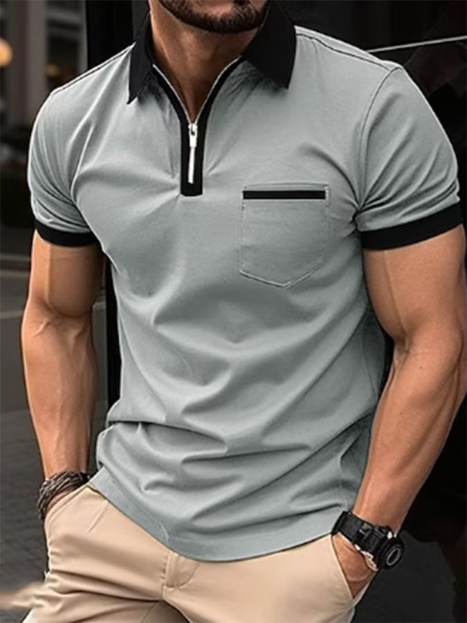 Camisa polo Color-Block geométrico estampado solapa cierre Pullover casual